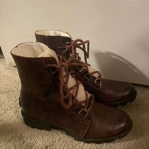 Sorel Brown Ankle Boots with Lace-Up Design